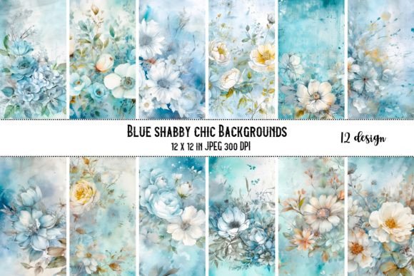 12 Blue Floral Shabby Chic Backgrounds