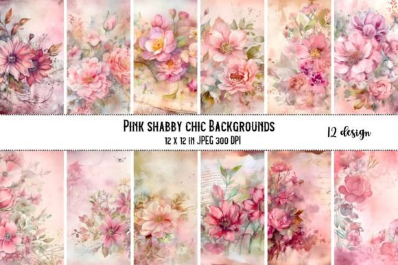 12 Pink Floral Shabby Chic Backgrounds