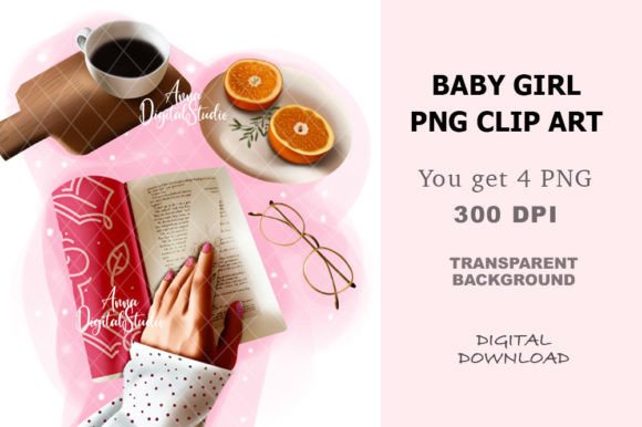 Tea and Book PNG, Fashion Girl Clip Art: Elevating Your Digital Design Assets